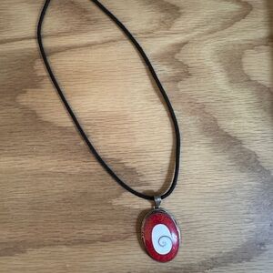 Elegant Red and Sterling Silver Shell Pendant Necklace